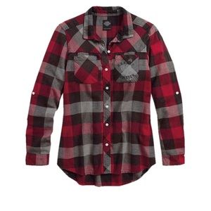 Harley-Davidson Black Label Roll-Tab Sleeve Red Plaid Shirt sz XS